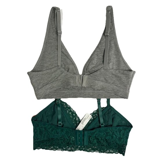 State of Day Bralettes Bundle Small – Gray Cotton Modal & Green Lace Wireless - Picture 3 of 5